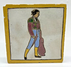 Pair Antique Arts And Crafts Tiles Bull Bullfighter Pastel Spanish Spain Vintage