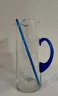 Vintage Mcm Hand Blown Glass Martini Cocktail Pitcher With Stirrer Blue  1950s
