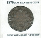 1870 Lcw 50 Cents  With Shamrock Behind Front Cross On Victoria s Effigy