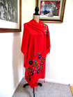 Mexican Embroidered Soft Fringed Shawl Rebozo Wrap 76x27 - Handmade In Mexico