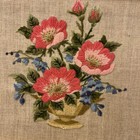 Vintage Crewel Embroidery Pink Blue Flowers In A Vase Stitchery Framed 14  X 12   