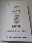 Singer Featherweight 221 Parts List  221-1  Reproduction