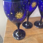 Libbey Celestial Cobalt Blue Moon Sun Stars Goblet Wine Glass 7 25    Set Of 4