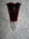 Vintage Antique Ruby Red Glass Vase 7 5  Etched Dear Mother Funeral Hearse Car