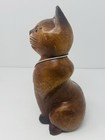 Hand Made Solid Wood Seated Smiling Cat Figurine Folk Art 10    Silver Accents