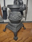 Antique Victorian Cast Iron Fireplace Tools Holder 3-piece Potbelly Stove