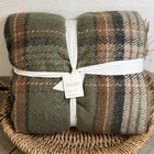 Pottery Barn Stewart Plaid Faux Fur Back Throw Blanket 50 X 60    Loden Green
