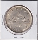 1937  Canada  One  Dollar Coin Silver  Au-50  Inv 2366