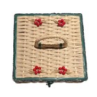 Vintage Japan Wicker Sewing Basket  Cherry Berry Lid Square Box Needs Lining