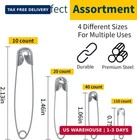 Hudinsun 180 Pcs 4 Different Sizes Silver Safety Pins Assorted  Small And Large