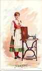 1892 Singer Sewing Machine Norway Cultural Costume Victorian Trade Card