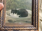 Miniature English Cat Print Card  3 5x4 5  Vintage Frame 1930s  Distressed