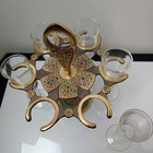 Vtg Kiddush Cups Holder Set Brass Enamel  5  Shot Glass Israel Shabbat Judaica