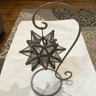 Vtg Moravian Star Hanging Light  Lantern Candle Holder Metal Clear Glass 