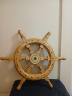 Vintage 18  Nautical Wood Ship Steering Wheel Pirate Decor Brass Hub Fishing
