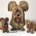 Vintage Hand Carved Wooden Skye Terrier Dog Figurine With Puppies