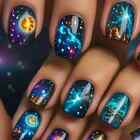 24pcs Short Square Press-on Nails Set  Blue Gradient Starry Pattern  Glossy
