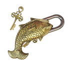 Antique Padlock Brass Hand Crafted Working Decorative Big Fish Shape Padlock
