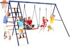 550lb Heavy-duty Metal Swing Set Backyard W 3 Swings Outdoor Play Kids Swing Set