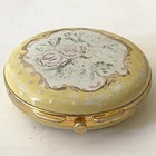 Vintage Staffordshire Enamels Pocket Pill Box Painted Porcelain Yellow Floral
