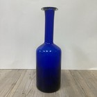 Large Cobalt Blue Cylindrical Blown Glass Bottle Vase 12 5  Tall Barware Decor