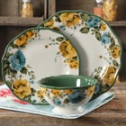 The Pioneer Woman Rose Shadow Green Ceramic 12-piece Dinnerware Set