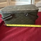 Antique Child   s Green Tin Metal  Basket Weave Pattern Lunch Pail