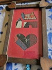 Lot Of 2 Vtg Antique Framed Heart house Quilt Blocks Fabric From 1800s Read