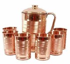 Pure Copper Jug Water Pitcher Glasses Good Health Ml Set Of 7pcs 1 5 L   300ml