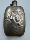 Antique Art Nouveau Unger Brothers Sterling Silver Flask Smoking Lady
