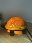 Vintage Turtle Amber Glass Table Lamp Night Light Glass Shell Cast Metal Body