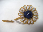 Vintage 18k Gold Diamond Lapis Pin Brooch 24 7  Grams  2 7 8  Flower