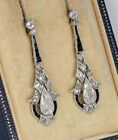 Vintage Art Deco Style Pear Cut Lab Created Diamond Drop Dangle Silver Earrings