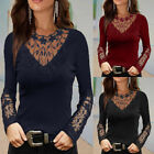 Women Lace Long Sleeve V-neck T-shirt Ladies Casual Loose Blouse Shirt Slim Tops