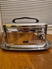 Vtg Mcm Lincoln Beautyware Chrome Cake Carrier Saver Keeper Black Handle Latches