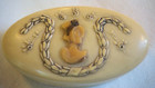 Vintage Powder Celluloid Plastic Box W Original Stick - Oval 3 1 4 