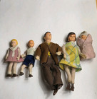 Vintage German Posable Bendable Wrapped Dollhouse Miniature Dolls Family 5 Dolls