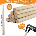 Yaliuliu 10pcs Dowel Rods Wood Dowels  1 2 X 12 Inch 1 2x12   Nature
