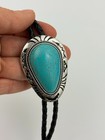Vintage Bolo Tie Western Cowboy Southwest Blue Silver Tone Ornate