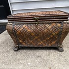 Vintage Rustic Primitive Carved Wood Indian Box Chest