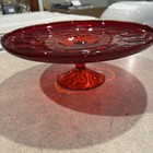 Viking Georgian Ruby Red Honeycomb Thumbprint Cake Plate Pedestal Excellent 