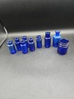 Lot Of 7 Antique Cobalt Bromo Seltzer  Caffeine  Emerson Drug  Vicks Blue Glass