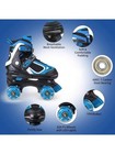 Blue Adjustable Kids Quad Roller Skates With Light-up Wheels  Abec-7 Bearings
