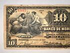 Mexico Banco De Morelos 10 Pesos Banknote February 1910 F vf Folds