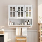 3-door Wooden Wall Cabinet With Open   Hidden Storage  Glass Door Medicine