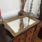 Vintage Filigree Edge Mirrored Vanity Tray Stand French Ormolu Esque Perfume
