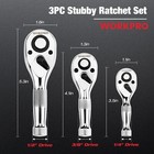 Workpro 3pc Stubby Ratchet Set 1 4  3 8  1 2  Drive Ratchet Handle Quick Release