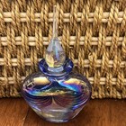 Vtg Art Glass Perfume Bottle With Pulled Feather Pattern Iridescent Blue   White