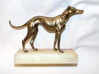 Art Deco Brass Metal Whippet Greyhound Dog Statue  Alabaster Base