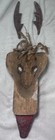 Vintage Hand  Carved Wooden Deer Mask Antlers Primitive Folk Art Wall Decor